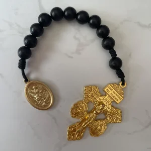 Saint Michael the Archangel Black Light Wooden Beaded One Decade Rosary