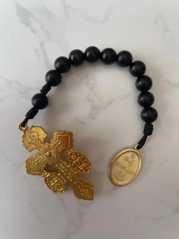 Saint Michael the Archangel Black Light Wooden Beaded One Decade Rosary - Image 2