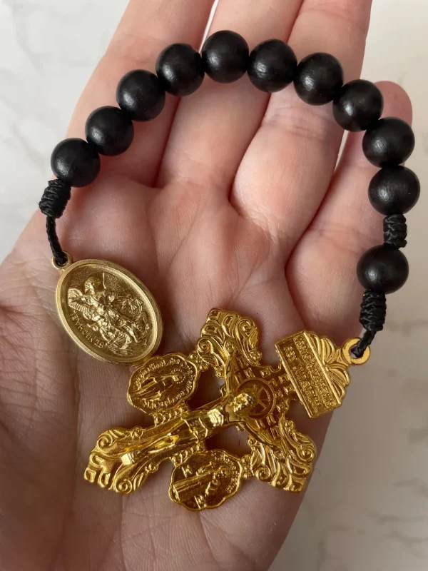 Saint Michael the Archangel Black Light Wooden Beaded One Decade Rosary - Image 3