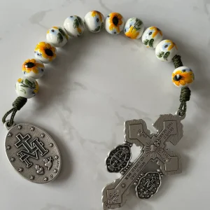 Miraculous Medal Sunflower Porcelain One Decade Rosary
