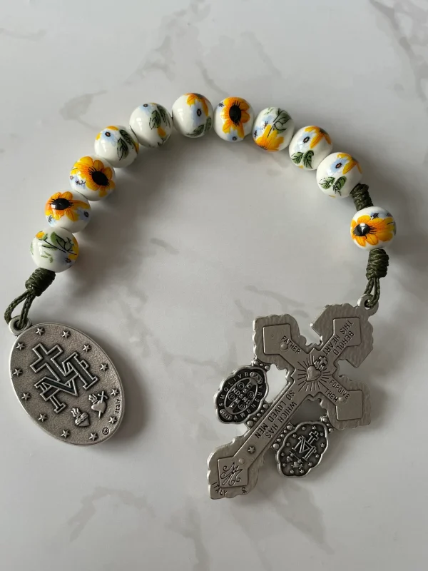 Miraculous Medal Sunflower Porcelain One Decade Rosary