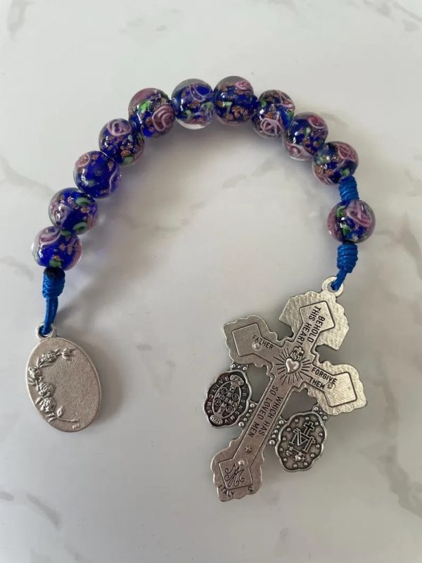Our Lady of the Sea Blue Glass Floral One Decade Rosary - Image 2