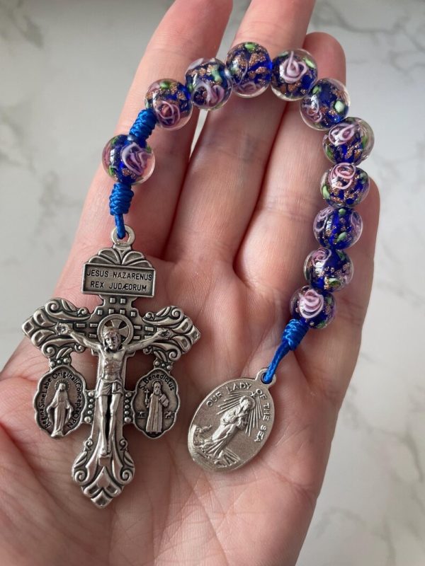 Our Lady of the Sea Blue Glass Floral One Decade Rosary